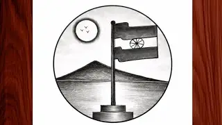 Republic Day Drawing | Easy Circle Scenery Drawing with Indian Flag | Pencil Sketch