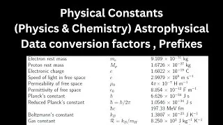 Physical Constants values Physics and Chemistry//Astrophysical Data conversion factors , Prefixes/01