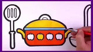Cooking Pot & Kitchen Tools Drawing | Easy Art Tutorial  #KitchenDrawing #kids #drawing #art 