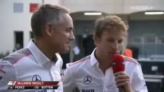 Sergio Perez, Jenson Button e Martin Whitmarsh ap&oacute;s GP Bahrein | Legendado