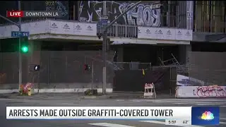 Arrests made outside DTLA graffiti-covered towers