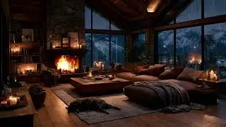 Night Retreat in Quiet Light | Mountain Shadows Outside, Firelit Calm, Slow Deep Sleep
