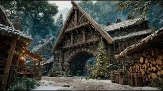 Christmas Fantasy – Snowfall over the Village | Medieval Fantasy Music & Animated Ambience 🎄