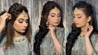Muslim bridal hairstyle tutorial | open hairstyle for long hair |haldi hairstyle for bride open hair