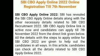SBI CBO Apply Online 2022 Online Registration .