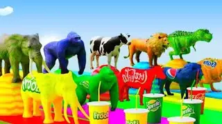 Animal Crossing Fountain Transformation with Elephant Mammoth, Gorilla, Tiger, Hippo, Zombie T-Rex