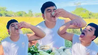 Baby Duck Egg Mukbang with green vegetable - Food Cooking