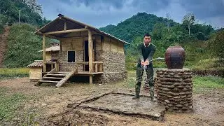 Stone water fountain. Equipped with a long-term source of clean water for the young man.