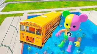 Crazy School Bus Crash Into Swimming Pool &ndash; BeamNG Drive BMG Bus Down Realistic Physics