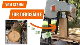 Vom Kirschstamm zur Dekosäule mit der Logosol B1001 Blockbandsäge