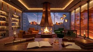 Cosmic Desert Sanctuary 🌌 Jazz Band & Fireplace for Deep Focus & Relaxation | 1 Hour [4K]