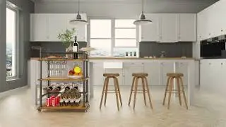 3-Tier industrial vintage style bar cart, lockable casters.