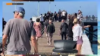 Серферы в океане, вид с пирса Crystal Pier, Pacific Beach, San Diego #pacificbeach #sandiego