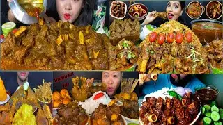 ASMR EATING SPICY MUTTON CURRY, EGG KALIA CURRY, SPICY FISH CURRY WITH DIFFERENT TYPES OF FRIED RICE