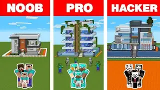Minecraft NOOB vs PRO vs HACKER: MODERN FAMILY HOUSE BUILD CHALLENGE / Animation