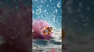 clownfish gently swimming in and out of a bright pink anemone