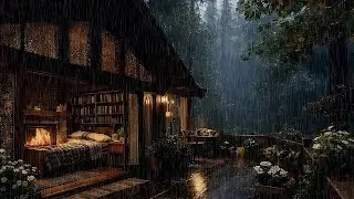 Rain Sounds in a Cozy Forest Cabin Bedroom 🌧️🔥 | Fireplace Ambience for Deep Sleep