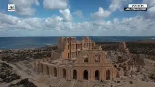 A bird's eye view over the ruins of Libya's ancient city of Sabratha