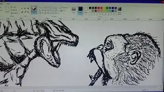 Drawing Godzilla and Kong roaring at each other's face in MS-Paint in my pc