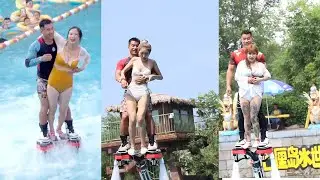 黄色泳衣的大妹子太重了，我都扛不起了，差点手放错了地方#水上飞人