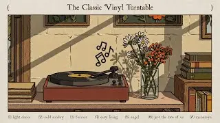 the music rises from the classic vinyl turntable, chill lounge for relax & work