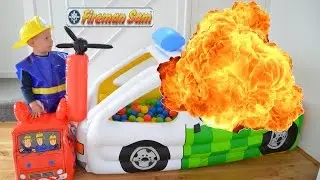 Inflatable fire Explosion Kids huge ball pit rescue Fire engine Fun video