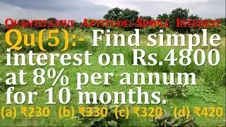 Q5 | Find simple interest on Rs.4800 at 8% per annum for 10 months. | Simple Interest