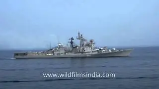 Rajput-class destroyer INS Ranvir D54 of Indian Navy patrols Bay of Bengal