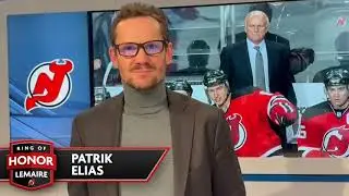 Devils Alumni give their congratulations to Jacques Lemaire