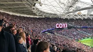 Amazing atmosphere at London Stadium as West Ham beat Manchester United 3-1. Fans singing Bubbles