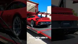Unloading the new Guards Red #porsche  #gt3rs #weissach. Second one added to the fleet ✅