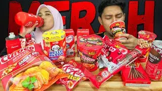 MUKBANG | RED FOOD ❤❤️‍🔥 KitKat, Samyang 2X Spicy, Omega, Nescafe, ChocoBall, Jelly, Smoke BBq