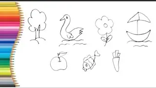 Learn how to draw and color tree, duck, flower, ship, apple, fish, and carrot step by step. 🌳🦆🌸🚢🍎🐟🥕