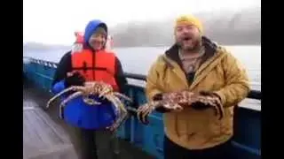 Bob and Randy get up close and personal with the crab