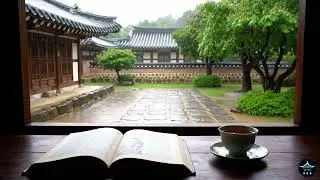 15 Min Rainy Hanok Ambience 🌧️ Reading & Tea in a Korean Traditional Korean House |Relax,Focus,Study