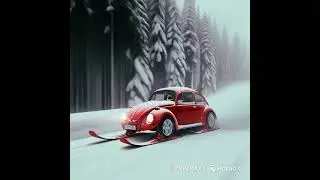 drive on ice Red VW Beetle with Skis