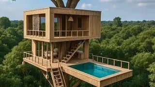Real Life Building Secret Modern Treehouse Private Pools Next in Jungle In 69Day