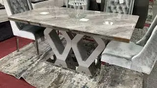 Camilla Grey Marble Top Dining Table With A High Gloss Base
