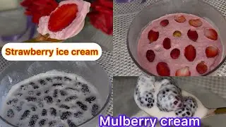 Homemade strawberry 🍓 Ice cream Recipe | Mulberry cream | Shahtooth malai | Quick dessert recipe 