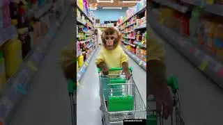 Monkey shopping at the market 🐒🛒 #cute #monkey #funny #shorts