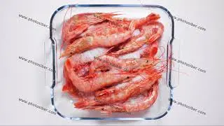 Time-lapse defrost shrimp top view
