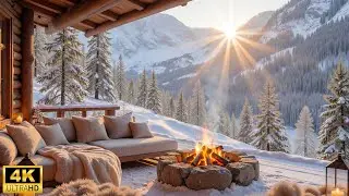 Cozy Winter Morning by the Mountain ❄ Soft Piano Music & Crackling Fireplace for Sleep and Relax