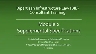 Bipartisan Infrastructure Law Training - Module 2: Supplemental Specifications