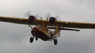 Vintage Airplane Landing - Engine Exhaust Fire