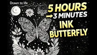 🦋 5 Hours of Patience in 3 Minutes | Butterfly Night Ink Drawing Timelapse