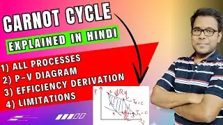 Carnot Cycle - PV diagram, efficiency derivation and limitations in hindi #carnotcycle #carnot