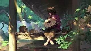 Forest Stream Ambience 🌲 Cozy Anime Girl with Cats, Peaceful Nature Sounds