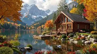 🍂 Autumn Jazz Harmony | Lakeside Golden Hour, Peaceful Waters & Falling Leaves