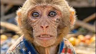 HEARTBREAKING MOMENT : BABY MONKEY CRIES HOLDING A STONE AFTER HUMANS DESTROY ITS SHOP.