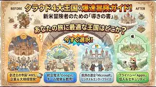 【RPG風解説】AWS・Google・Microsoft・Apple&hellip; あなたはどの国へ行く？ 4つのクラウド王国と「古の道」を完全攻略！【猫とロボ】